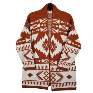 Bartolini Italy Women Rust Orange Southwestern Geometric Knit Cardigan Sweater M